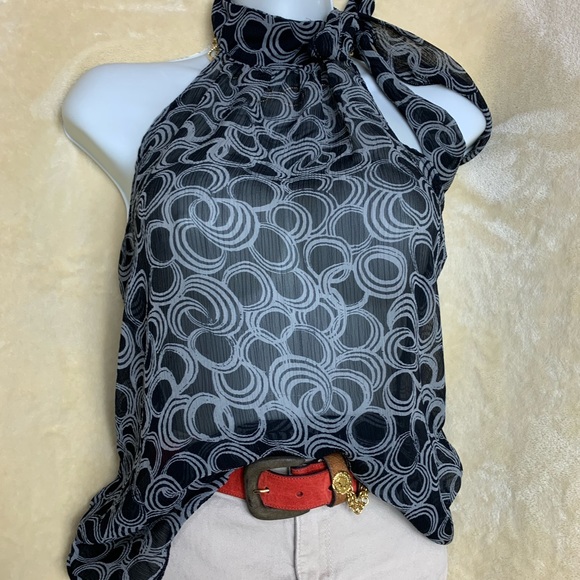 julie's closet Tops - Julies Closet M Sheer gray & black Designed Sheer Blouse